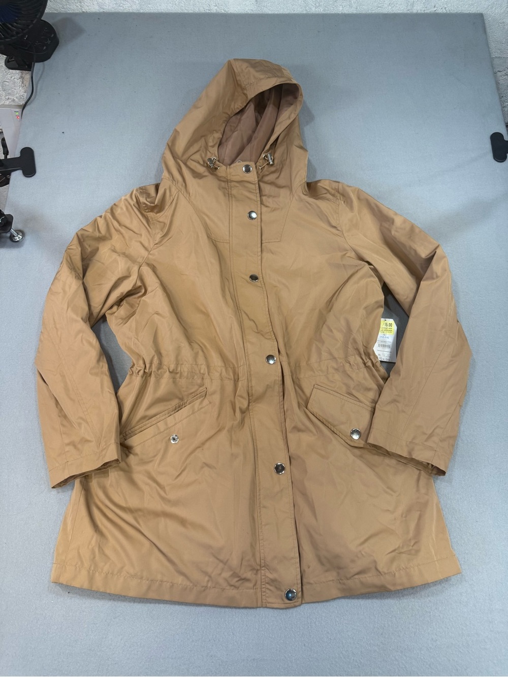 Time and Tru Hooded Trench Coat in Tan